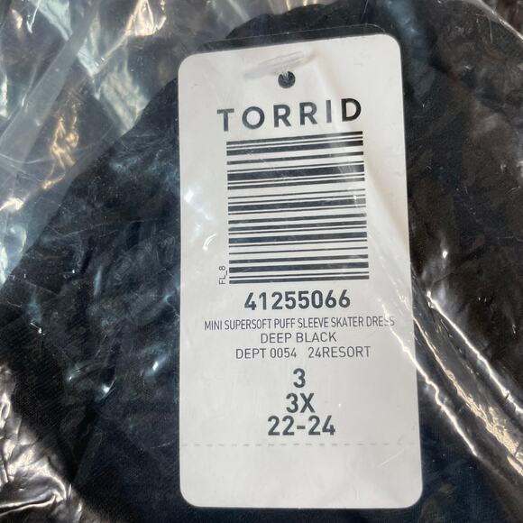 Torrid NWT Mini Super Soft Long Puff Sleeve Skater Dress Black Pockets Size 3X - Picture 5 of 6